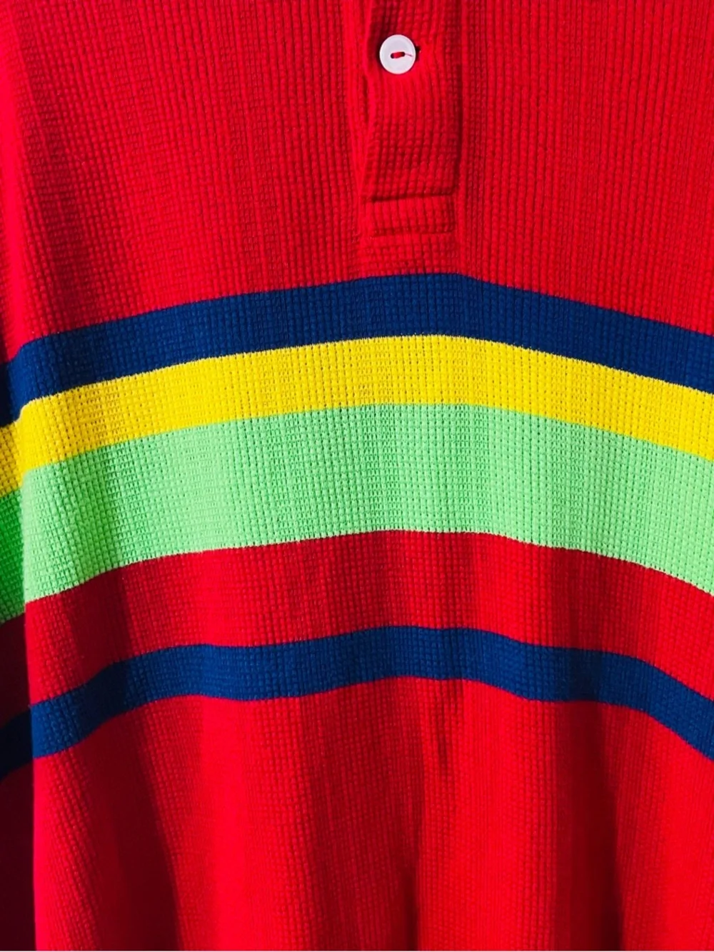 Ralph Lauren Red Polo with Navy, Yellow & Lime Stripes Sz XL